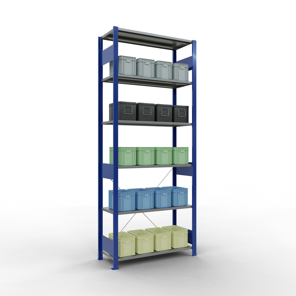 SCHULTE Fachbodenregal enzianblau/verzinkt, Fachlast 150 kg, HxBxT 2.500 x 1.060 x 436 mm Produktabbildung Nr. 4: SCHULTE Fachbodenregal enzianblau/verzinkt, Fachlast 150 kg, HxBxT 2.500 x 1.060 x 436 mm