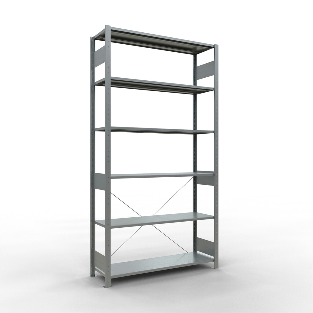 SCHULTE Fachbodenregal verzinkt, Fachlast 150 kg, HxBxT 2.500 x 1.360 x 436 mm Produktabbildung: SCHULTE Fachbodenregal verzinkt, Fachlast 150 kg, HxBxT 2.500 x 1.360 x 436 mm