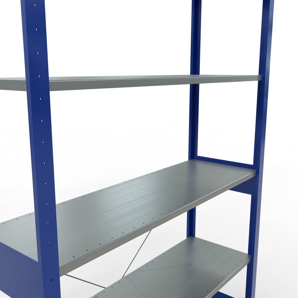 SCHULTE Fachbodenregal enzianblau/verzinkt, Fachlast 150 kg, HxBxT 2.500 x 1.360 x 436 mm Produktabbildung Nr. 5: SCHULTE Fachbodenregal enzianblau/verzinkt, Fachlast 150 kg, HxBxT 2.500 x 1.360 x 436 mm