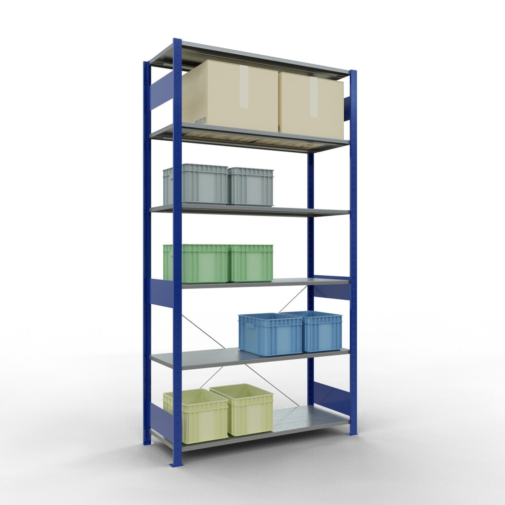 SCHULTE Fachbodenregal enzianblau/verzinkt, Fachlast 150 kg, HxBxT 2.500 x 1.360 x 536 mm Produktabbildung Nr. 3: SCHULTE Fachbodenregal enzianblau/verzinkt, Fachlast 150 kg, HxBxT 2.500 x 1.360 x 536 mm