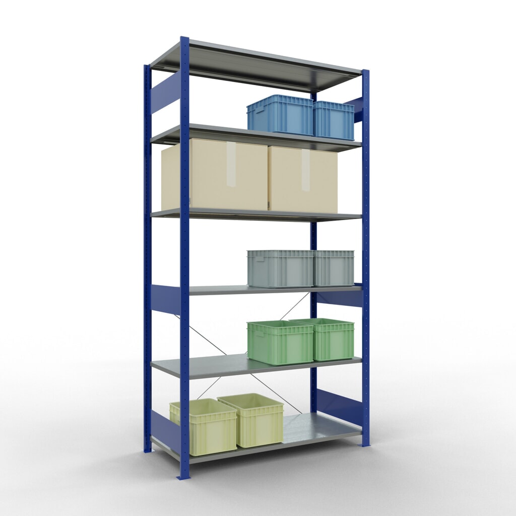 SCHULTE Fachbodenregal enzianblau/verzinkt, Fachlast 150 kg, HxBxT 2.500 x 1.360 x 636 mm Produktabbildung Nr. 3: SCHULTE Fachbodenregal enzianblau/verzinkt, Fachlast 150 kg, HxBxT 2.500 x 1.360 x 636 mm