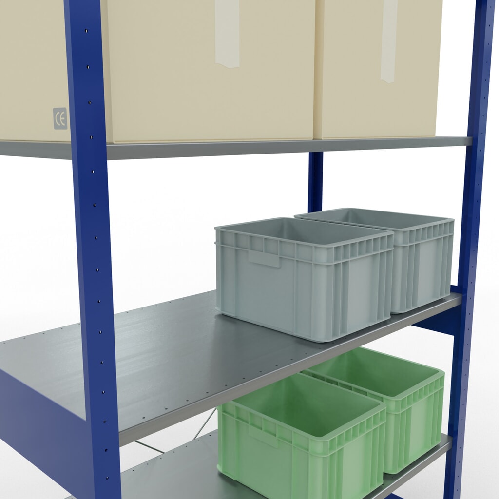 SCHULTE Fachbodenregal enzianblau/verzinkt, Fachlast 150 kg, HxBxT 2.500 x 1.360 x 636 mm Produktabbildung Nr. 4: SCHULTE Fachbodenregal enzianblau/verzinkt, Fachlast 150 kg, HxBxT 2.500 x 1.360 x 636 mm
