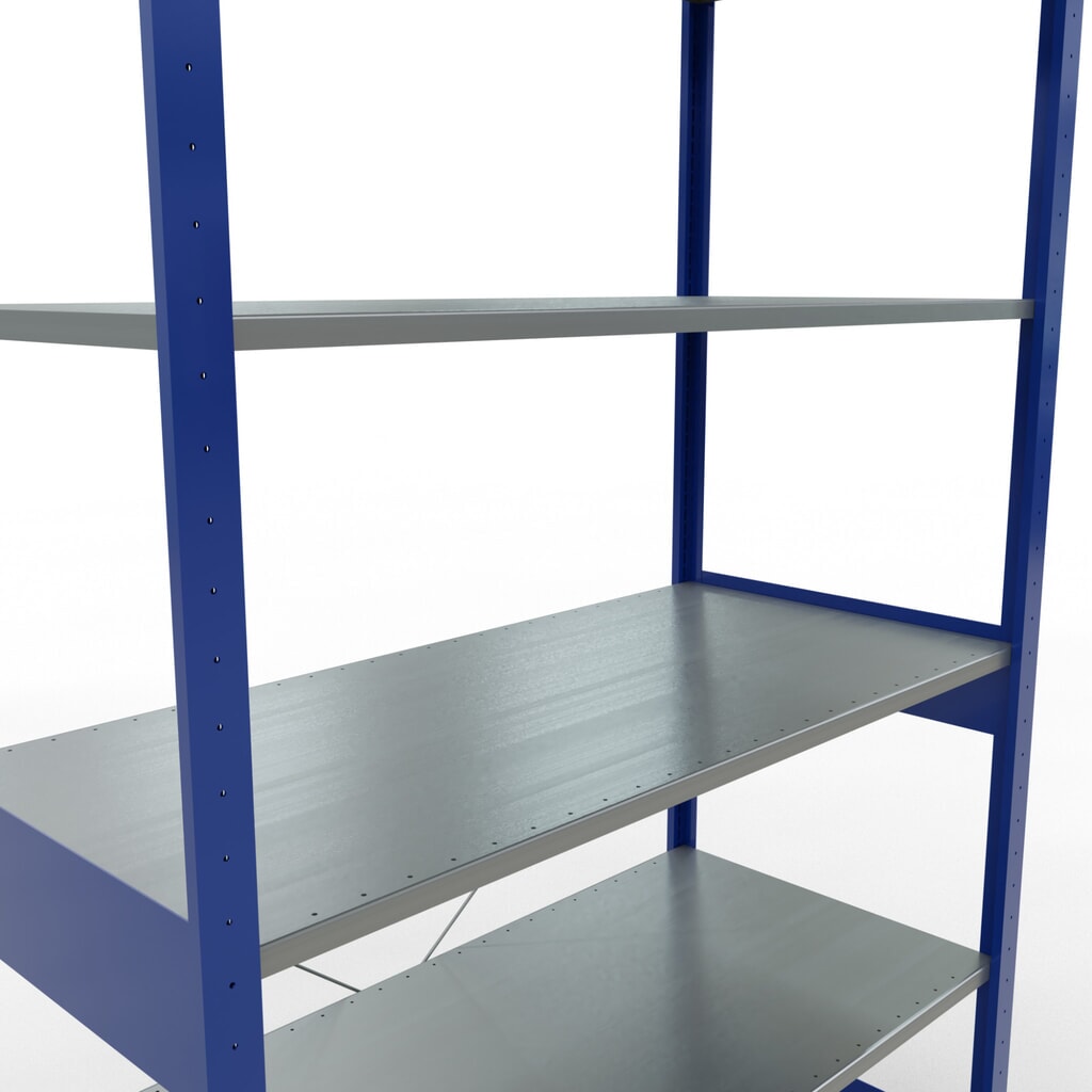 SCHULTE Fachbodenregal enzianblau/verzinkt, Fachlast 150 kg, HxBxT 2.500 x 1.360 x 636 mm Produktabbildung Nr. 5: SCHULTE Fachbodenregal enzianblau/verzinkt, Fachlast 150 kg, HxBxT 2.500 x 1.360 x 636 mm