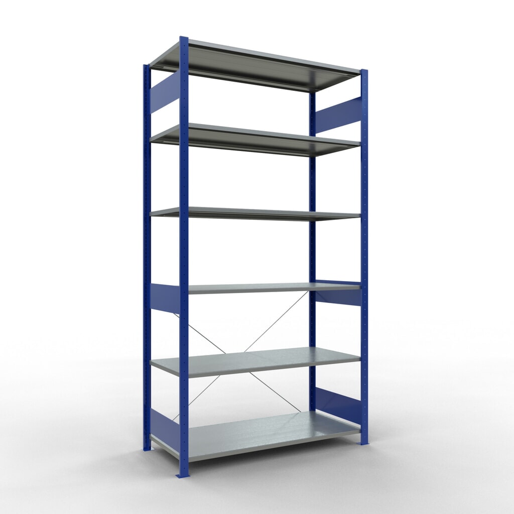 Produktabbildung: SCHULTE Fachbodenregal enzianblau/verzinkt, Fachlast 150 kg, HxBxT 2.500 x 1.360 x 636 mm