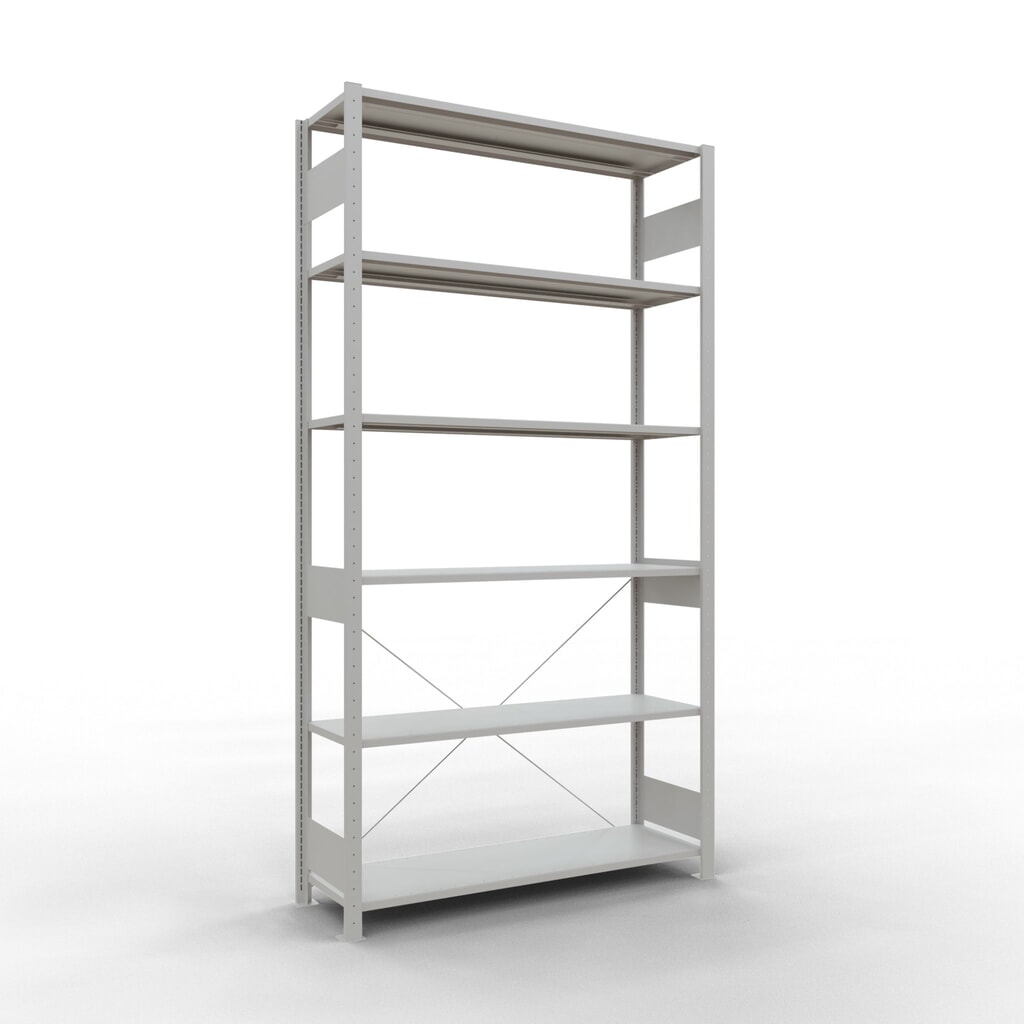 SCHULTE Fachbodenregal lichtgrau, Fachlast 150 kg, HxBxT 2.500 x 1.360 x 436 mm Produktabbildung: SCHULTE Fachbodenregal lichtgrau, Fachlast 150 kg, HxBxT 2.500 x 1.360 x 436 mm