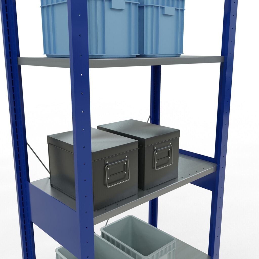 SCHULTE Fachbodenregal enzianblau/verzinkt, Fachlast 150 kg, HxBxT 2.500 x 810 x 436 mm Produktabbildung Nr. 4: SCHULTE Fachbodenregal enzianblau/verzinkt, Fachlast 150 kg, HxBxT 2.500 x 810 x 436 mm