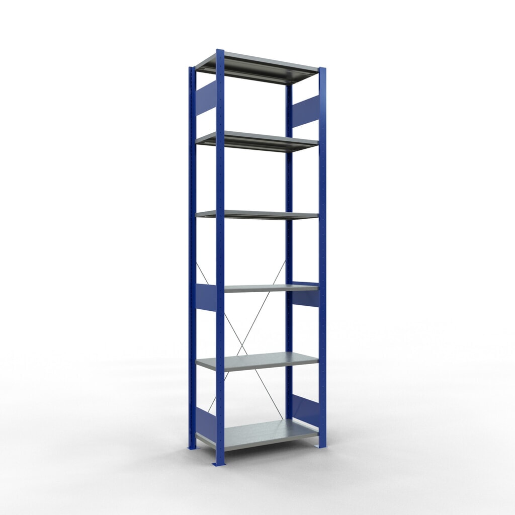 SCHULTE Fachbodenregal enzianblau/verzinkt, Fachlast 150 kg, HxBxT 2.500 x 810 x 436 mm Produktabbildung: SCHULTE Fachbodenregal enzianblau/verzinkt, Fachlast 150 kg, HxBxT 2.500 x 810 x 436 mm