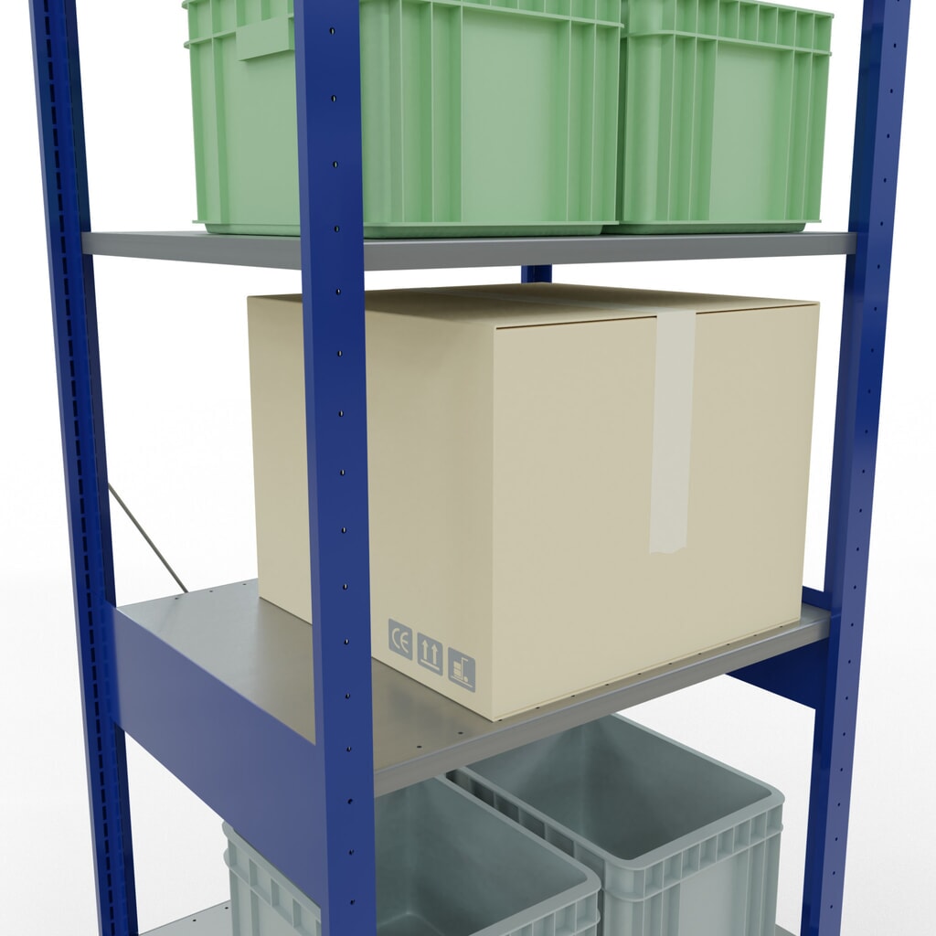 SCHULTE Fachbodenregal enzianblau/verzinkt, Fachlast 150 kg, HxBxT 2.500 x 810 x 636 mm Produktabbildung Nr. 4: SCHULTE Fachbodenregal enzianblau/verzinkt, Fachlast 150 kg, HxBxT 2.500 x 810 x 636 mm