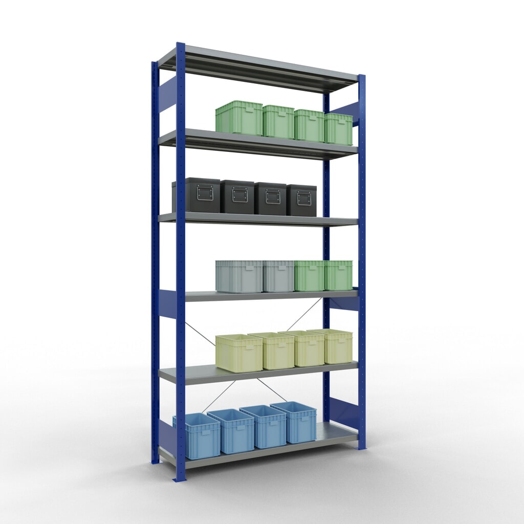 SCHULTE Fachbodenregal, enzianblau/verzinkt, Fachlast 250 kg, HxBxT 2.500 x 1.360 x 436 mm Produktabbildung Nr. 3: SCHULTE Fachbodenregal, enzianblau/verzinkt, Fachlast 250 kg, HxBxT 2.500 x 1.360 x 436 mm