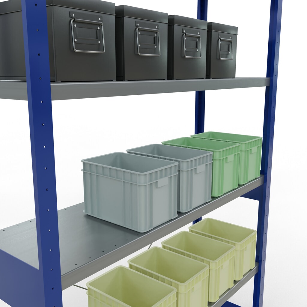 SCHULTE Fachbodenregal, enzianblau/verzinkt, Fachlast 250 kg, HxBxT 2.500 x 1.360 x 436 mm Produktabbildung Nr. 4: SCHULTE Fachbodenregal, enzianblau/verzinkt, Fachlast 250 kg, HxBxT 2.500 x 1.360 x 436 mm