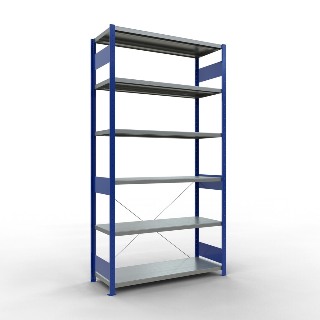 SCHULTE Fachbodenregal, enzianblau/verzinkt, Fachlast 250 kg, HxBxT 2.500 x 1.360 x 536 mm Produktabbildung: SCHULTE Fachbodenregal, enzianblau/verzinkt, Fachlast 250 kg, HxBxT 2.500 x 1.360 x 536 mm