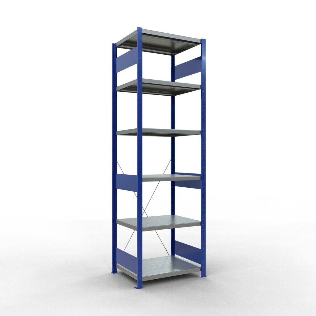 SCHULTE Fachbodenregal, enzianblau/verzinkt, Fachlast 250 kg, HxBxT 2.500 x 810 x 636 mm Produktabbildung: SCHULTE Fachbodenregal, enzianblau/verzinkt, Fachlast 250 kg, HxBxT 2.500 x 810 x 636 mm