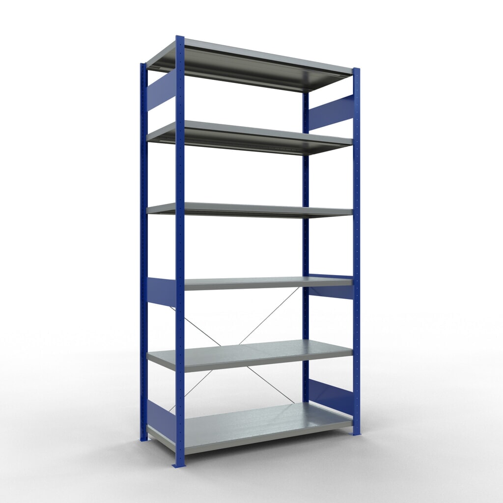 SCHULTE Fachbodenregal, enzianblau/verzinkt, Fachlast 250 kg, HxBxT 2.500 x 1.360 x 636 mm Produktabbildung: SCHULTE Fachbodenregal, enzianblau/verzinkt, Fachlast 250 kg, HxBxT 2.500 x 1.360 x 636 mm
