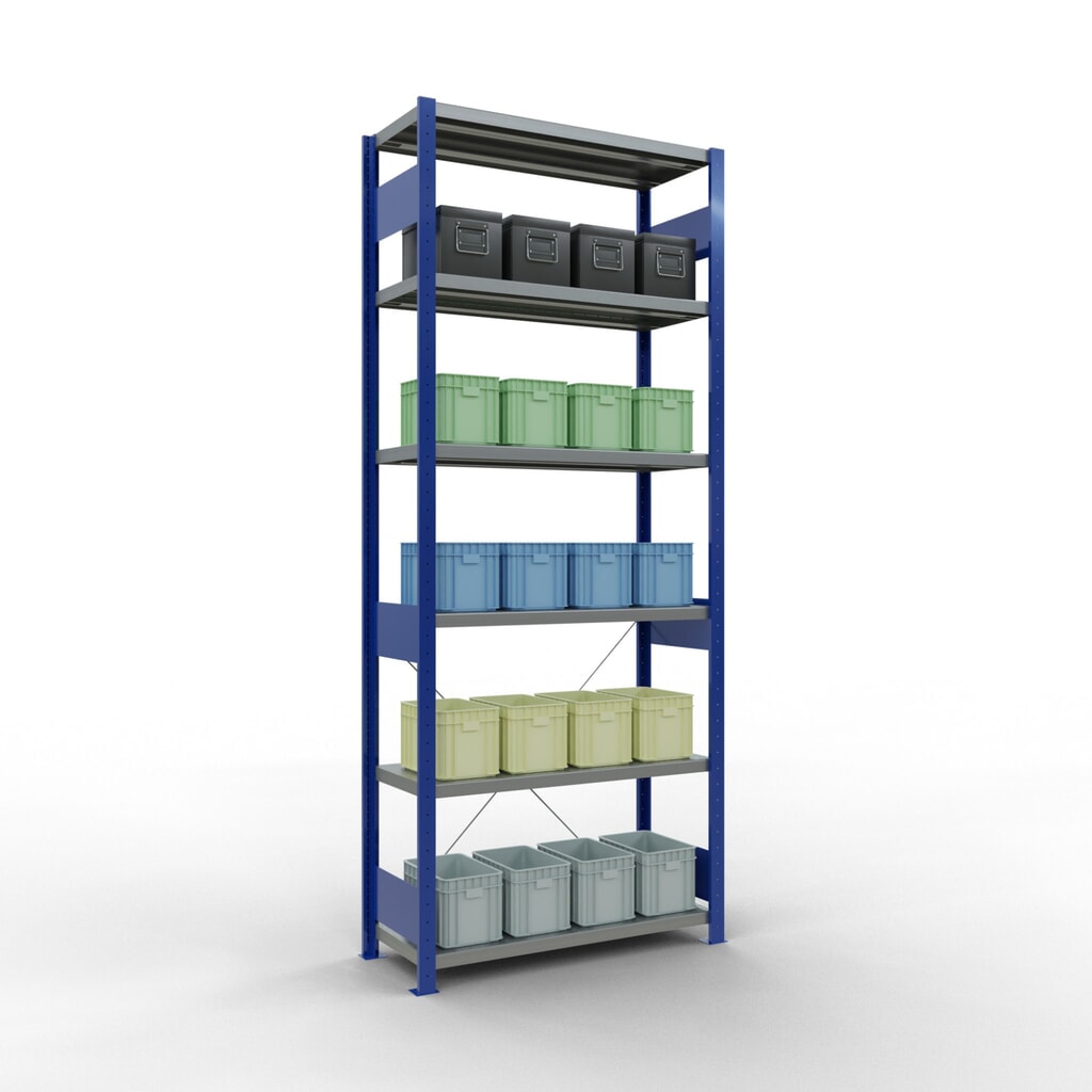 SCHULTE Fachbodenregal enzianblau/verzinkt, Fachlast 330 kg, HxBxT 2.500 x 1.060 x 436 mm Produktabbildung Nr. 3: SCHULTE Fachbodenregal enzianblau/verzinkt, Fachlast 330 kg, HxBxT 2.500 x 1.060 x 436 mm