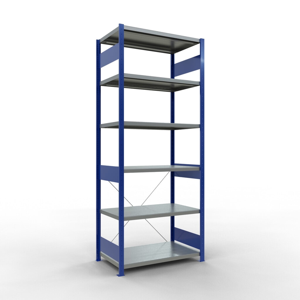 SCHULTE Fachbodenregal enzianblau/verzinkt, Fachlast 330 kg, HxBxT 2.500 x 1.060 x 636 mm Produktabbildung: SCHULTE Fachbodenregal enzianblau/verzinkt, Fachlast 330 kg, HxBxT 2.500 x 1.060 x 636 mm