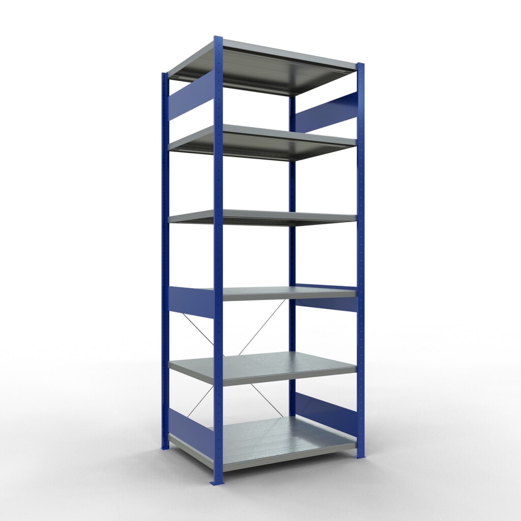 Produktabbildung: SCHULTE Fachbodenregal enzianblau/verzinkt, Fachlast 330 kg, HxBxT 2.500 x 1.060 x 836 mm