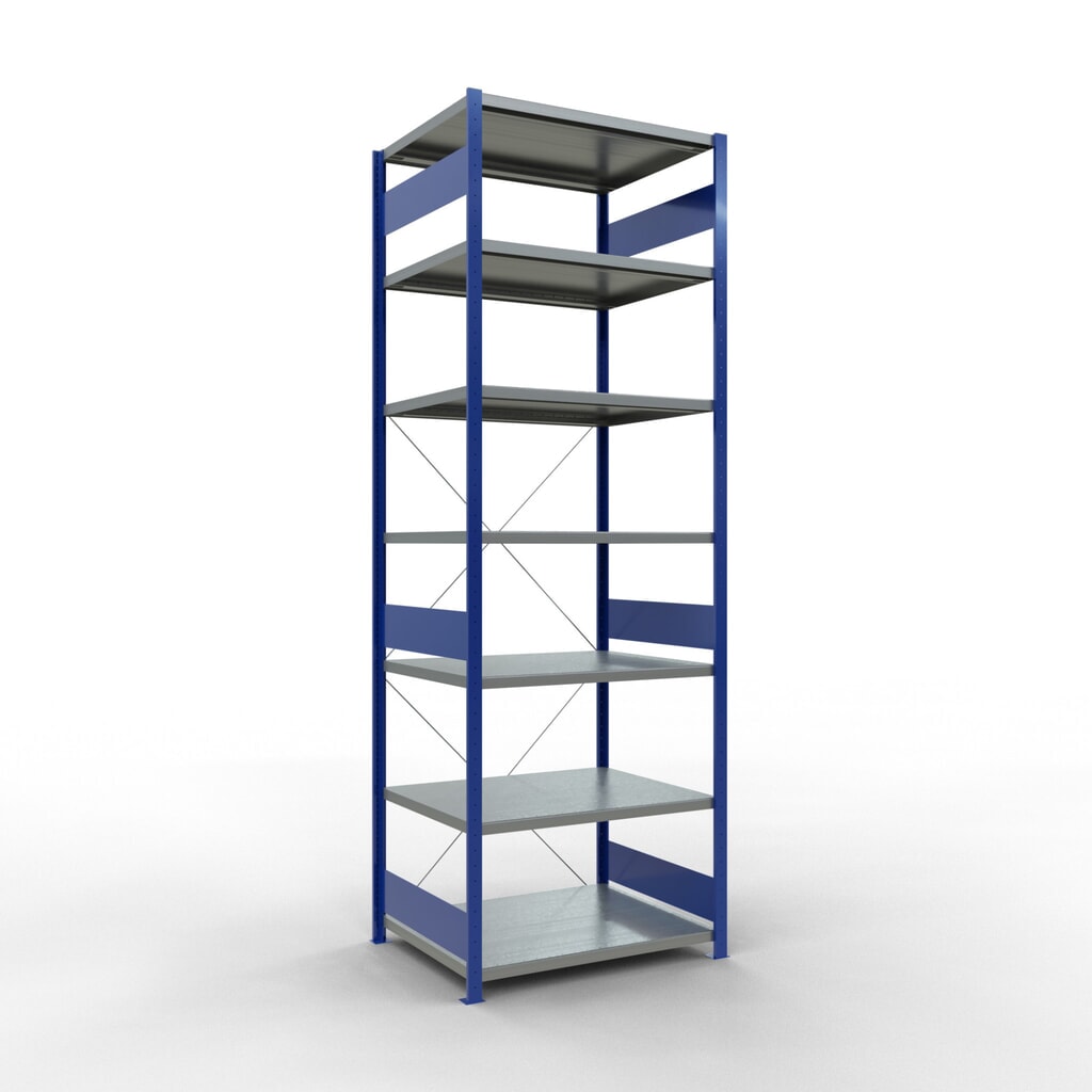 SCHULTE Fachbodenregal enzianblau/verzinkt, Fachlast 330 kg, HxBxT 3.000 x 1.060 x 836 mm Produktabbildung: SCHULTE Fachbodenregal enzianblau/verzinkt, Fachlast 330 kg, HxBxT 3.000 x 1.060 x 836 mm