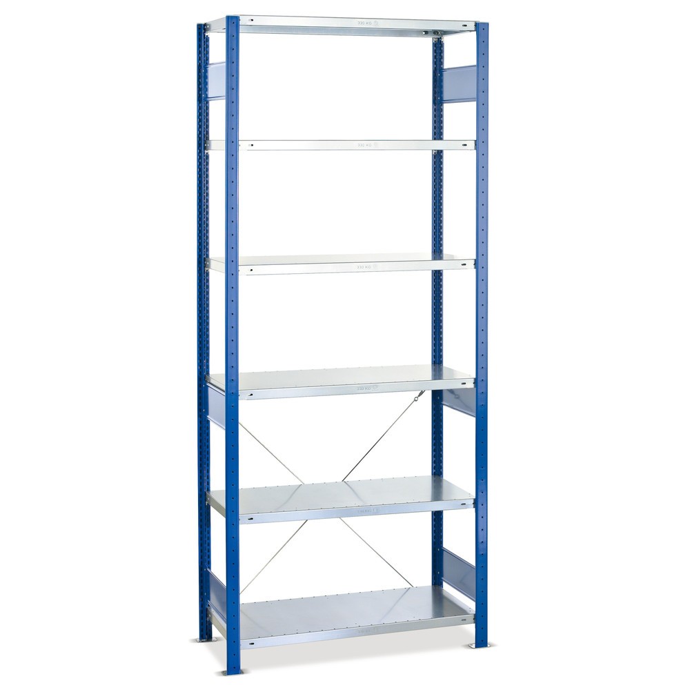 Produktabbildung: SCHULTE Fachbodenregal enzianblau/lichtgrau mit 6 Stahlblechböden, Fachlast 150 kg, HxBxT 2.000 x 810 x 436 mm