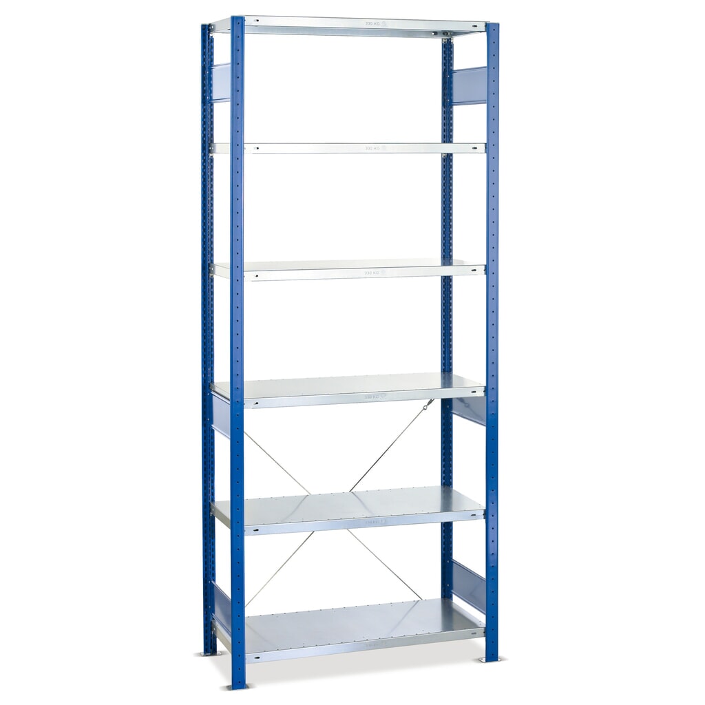 SCHULTE Fachbodenregal enzianblau/verzinkt mit 6 Stahlblechböden, Fachlast 250 kg, HxBxT 2.000 x 810 x 436 mm Produktabbildung: SCHULTE Fachbodenregal enzianblau/verzinkt mit 6 Stahlblechböden, Fachlast 250 kg, HxBxT 2.000 x 810 x 436 mm