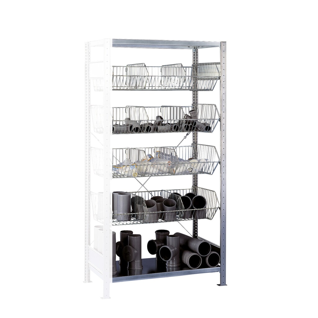 Produktabbildung: SCHULTE Fachbodenregal mit grobmaschigen Körben, AF, HxBxT 2.000 x 1.000 x 500 mm, FL 150 kg