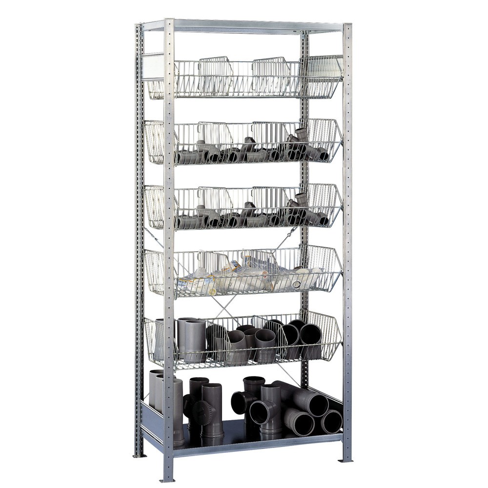Produktabbildung Nr. 1: SCHULTE Fachbodenregal mit grobmaschigen Körben, GF, HxBxT 2.300 x 1.000 x 500 mm, FL 150 kg