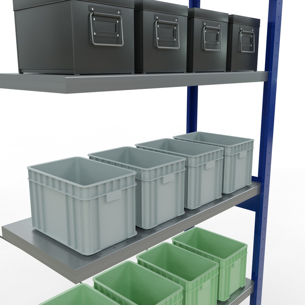 SCHULTE Fachbodenregal Steckmontage, AF, FL 330 kg, enzianblau/verzinkt, HxBxT 2.500 x 1.000 x 400 mm Produktabbildung Nr. 4: SCHULTE Fachbodenregal Steckmontage, AF, FL 330 kg, enzianblau/verzinkt, HxBxT 2.500 x 1.000 x 400 mm