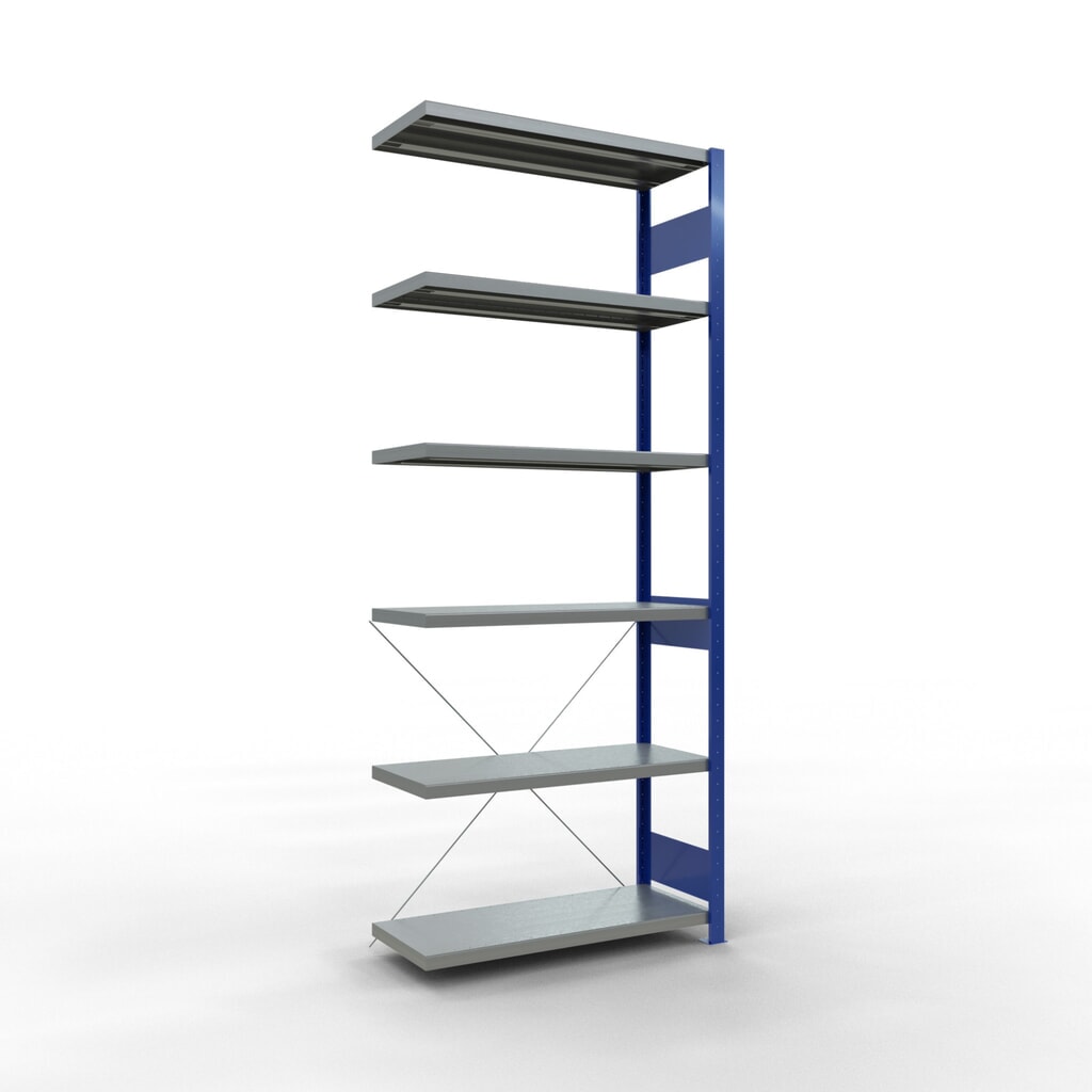 SCHULTE Fachbodenregal Steckmontage, AF, FL 330 kg, enzianblau/verzinkt, HxBxT 2.500 x 1.000 x 400 mm Produktabbildung: SCHULTE Fachbodenregal Steckmontage, AF, FL 330 kg, enzianblau/verzinkt, HxBxT 2.500 x 1.000 x 400 mm