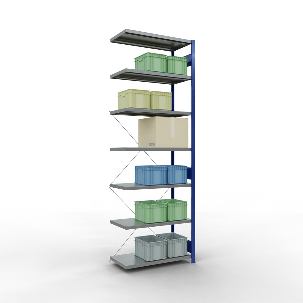 SCHULTE Fachbodenregal Steckmontage, AF, FL 330 kg, enzianblau/verzinkt, HxBxT 3.000 x 1.000 x 500 mm Produktabbildung Nr. 3: SCHULTE Fachbodenregal Steckmontage, AF, FL 330 kg, enzianblau/verzinkt, HxBxT 3.000 x 1.000 x 500 mm