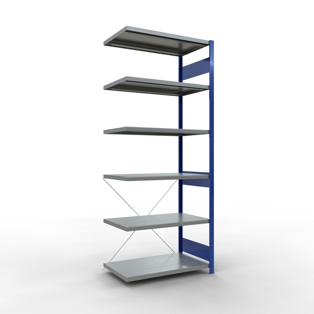 SCHULTE Fachbodenregal Steckmontage, AF, FL 330 kg, enzianblau/verzinkt, HxBxT 2.500 x 1.000 x 600 mm Produktabbildung: SCHULTE Fachbodenregal Steckmontage, AF, FL 330 kg, enzianblau/verzinkt, HxBxT 2.500 x 1.000 x 600 mm