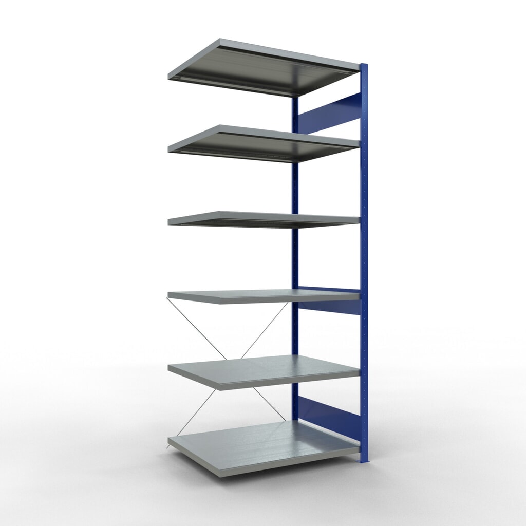 SCHULTE Fachbodenregal Steckmontage, AF, FL 330 kg, enzianblau/verzinkt, HxBxT 2.500 x 1.000 x 800 mm Produktabbildung: SCHULTE Fachbodenregal Steckmontage, AF, FL 330 kg, enzianblau/verzinkt, HxBxT 2.500 x 1.000 x 800 mm