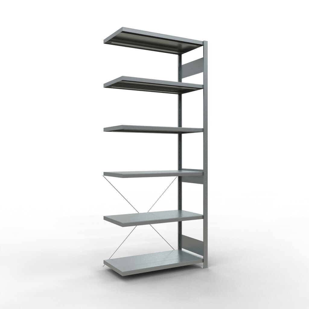 SCHULTE Fachbodenregal Steckmontage, AF, FL 330 kg, verzinkt, HxBxT 2.500 x 1.000 x 500 mm Produktabbildung: SCHULTE Fachbodenregal Steckmontage, AF, FL 330 kg, verzinkt, HxBxT 2.500 x 1.000 x 500 mm