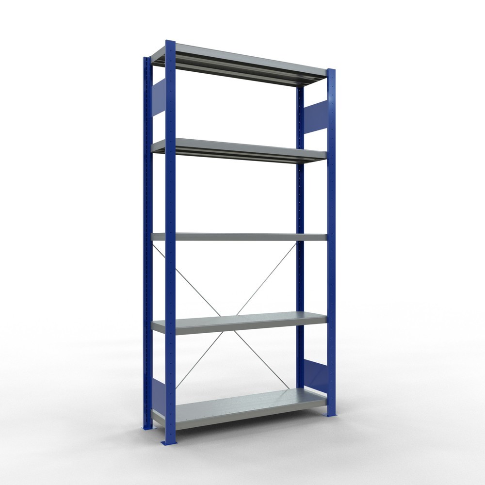 Produktabbildung: SCHULTE Fachbodenregal enzianblau/verzinkt mit 5 Stahlblechböden, Fachlast 330 kg, HxBxT 2.000 x 1.060 x 336 mm