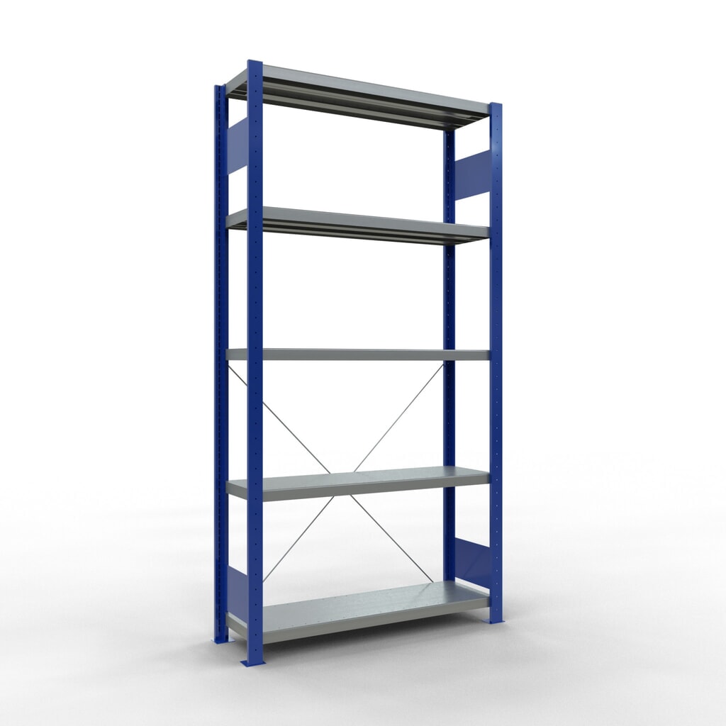 SCHULTE Fachbodenregal enzianblau/verzinkt mit 5 Stahlblechböden, Fachlast 330 kg, HxBxT 2.000 x 1.060 x 336 mm Produktabbildung: SCHULTE Fachbodenregal enzianblau/verzinkt mit 5 Stahlblechböden, Fachlast 330 kg, HxBxT 2.000 x 1.060 x 336 mm