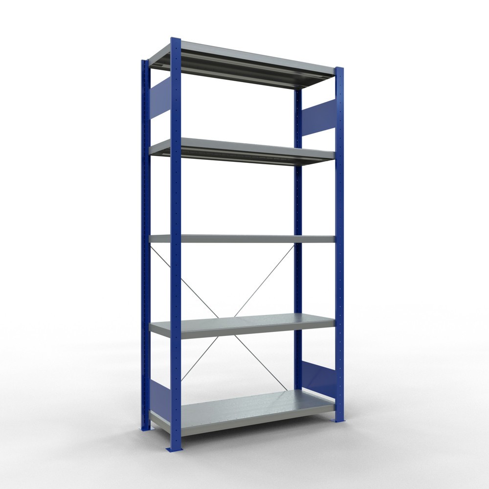 Produktabbildung: SCHULTE Fachbodenregal enzianblau/verzinkt mit 5 Stahlblechböden, Fachlast 330 kg, HxBxT 2.000 x 1.060 x 436 mm
