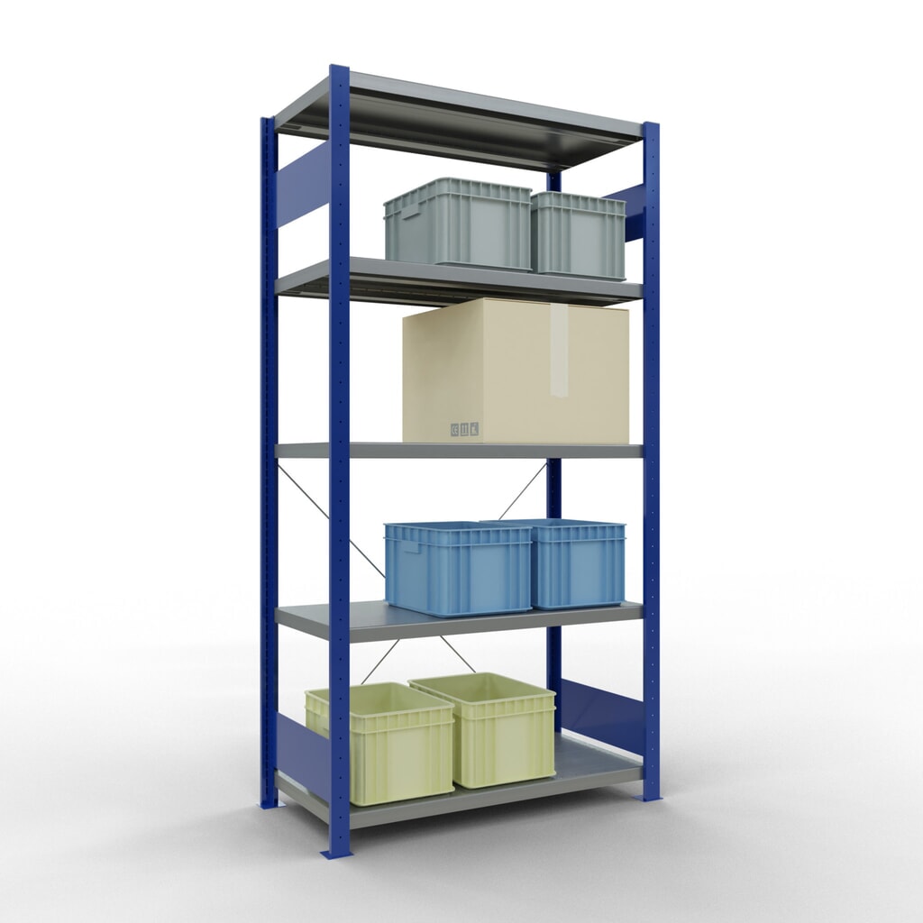 SCHULTE Fachbodenregal enzianblau/verzinkt mit 5 Stahlblechböden, Fachlast 330 kg, HxBxT 2.000 x 1.060 x 536 mm Produktabbildung Nr. 3: SCHULTE Fachbodenregal enzianblau/verzinkt mit 5 Stahlblechböden, Fachlast 330 kg, HxBxT 2.000 x 1.060 x 536 mm