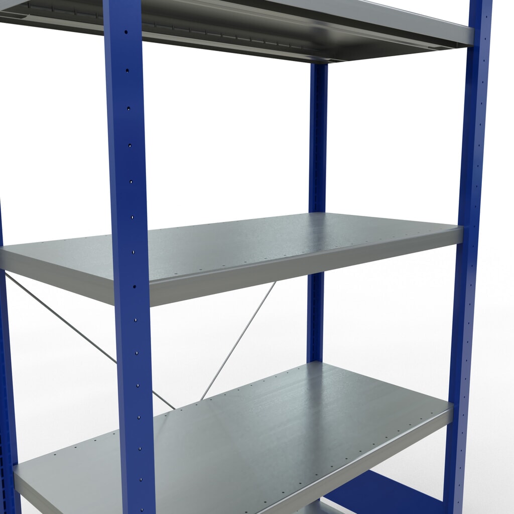 SCHULTE Fachbodenregal enzianblau/verzinkt mit 5 Stahlblechböden, Fachlast 330 kg, HxBxT 2.000 x 1.060 x 536 mm Produktabbildung Nr. 5: SCHULTE Fachbodenregal enzianblau/verzinkt mit 5 Stahlblechböden, Fachlast 330 kg, HxBxT 2.000 x 1.060 x 536 mm