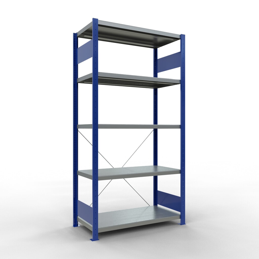 Produktabbildung: SCHULTE Fachbodenregal enzianblau/verzinkt mit 5 Stahlblechböden, Fachlast 330 kg, HxBxT 2.000 x 1.060 x 536 mm