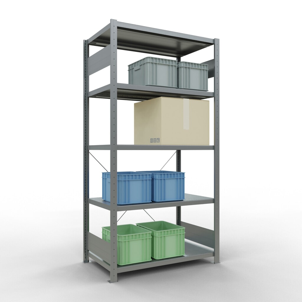 SCHULTE Fachbodenregal verzinkt mit 5 Stahlblechböden, Fachlast 330 kg, HxBxT 2.000 x 1.060 x 636 mm Produktabbildung Nr. 3: SCHULTE Fachbodenregal verzinkt mit 5 Stahlblechböden, Fachlast 330 kg, HxBxT 2.000 x 1.060 x 636 mm