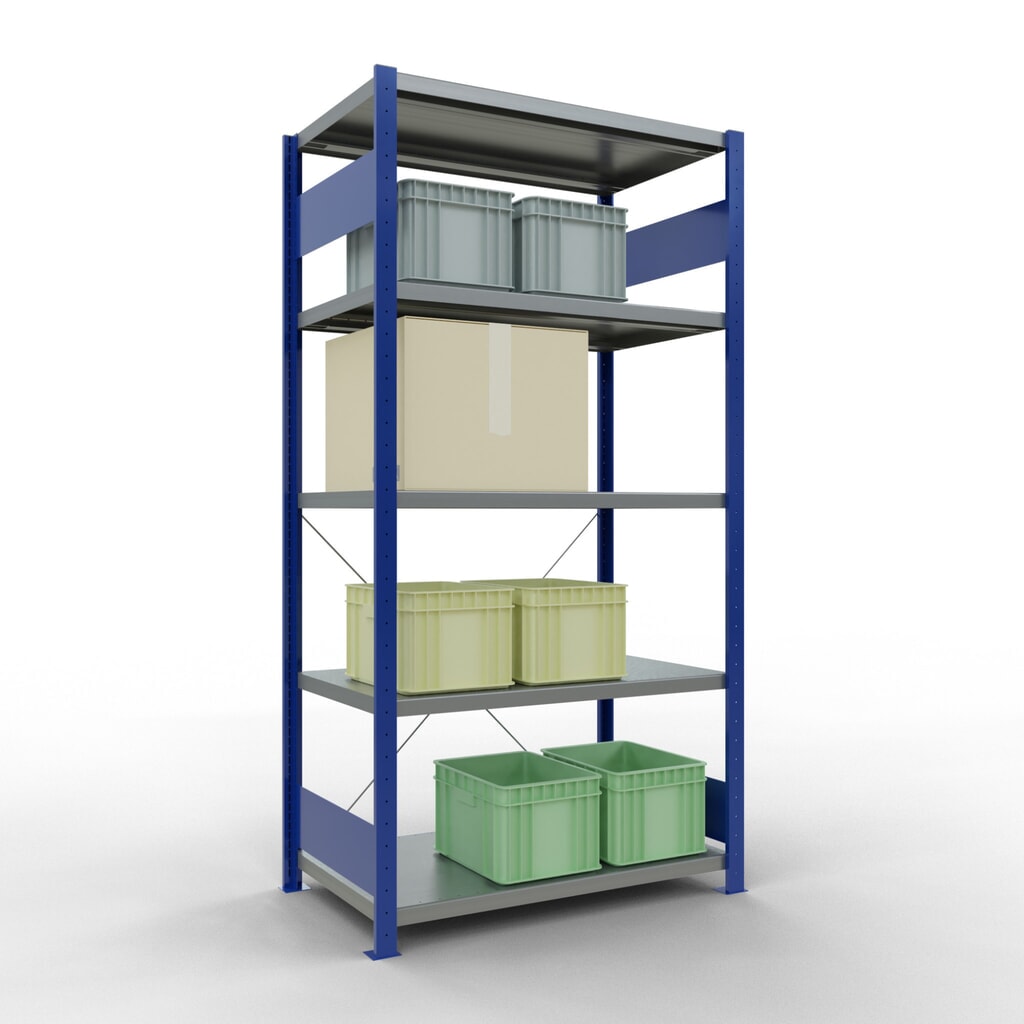 SCHULTE Fachbodenregal enzianblau/verzinkt mit 5 Stahlblechböden, Fachlast 330 kg, HxBxT 2.000 x 1.060 x 636 mm Produktabbildung Nr. 3: SCHULTE Fachbodenregal enzianblau/verzinkt mit 5 Stahlblechböden, Fachlast 330 kg, HxBxT 2.000 x 1.060 x 636 mm