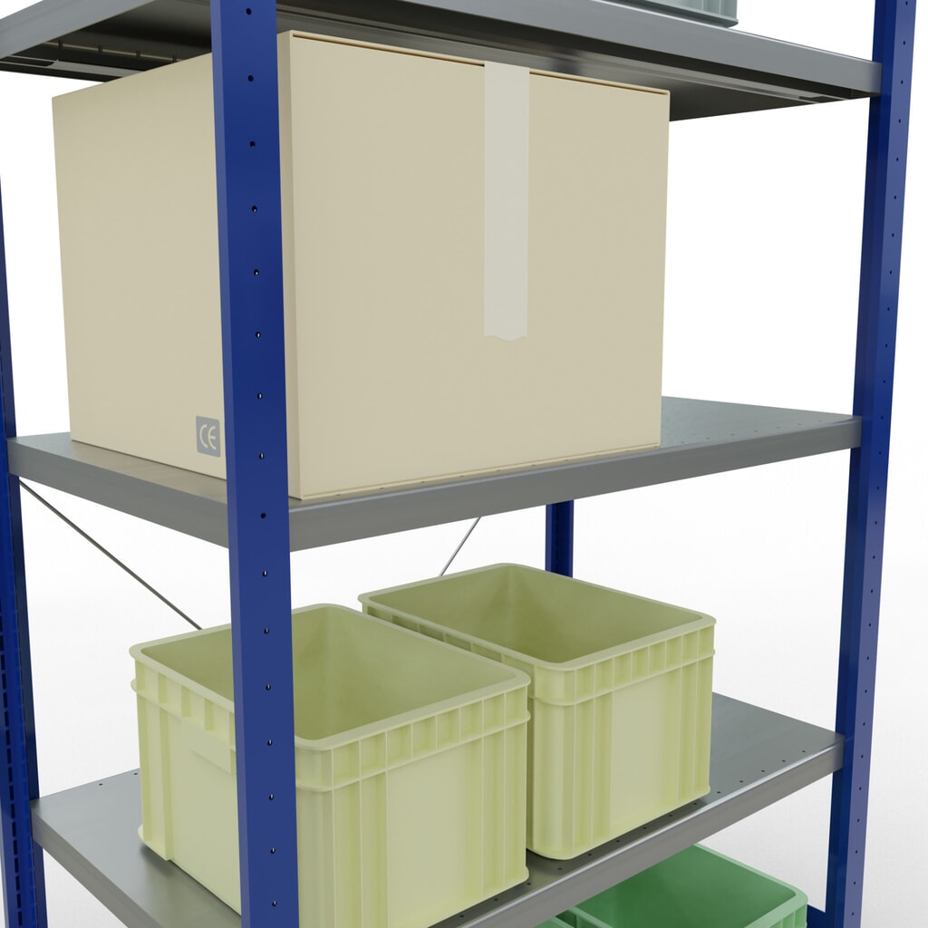 SCHULTE Fachbodenregal enzianblau/verzinkt mit 5 Stahlblechböden, Fachlast 330 kg, HxBxT 2.000 x 1.060 x 636 mm Produktabbildung Nr. 4: SCHULTE Fachbodenregal enzianblau/verzinkt mit 5 Stahlblechböden, Fachlast 330 kg, HxBxT 2.000 x 1.060 x 636 mm