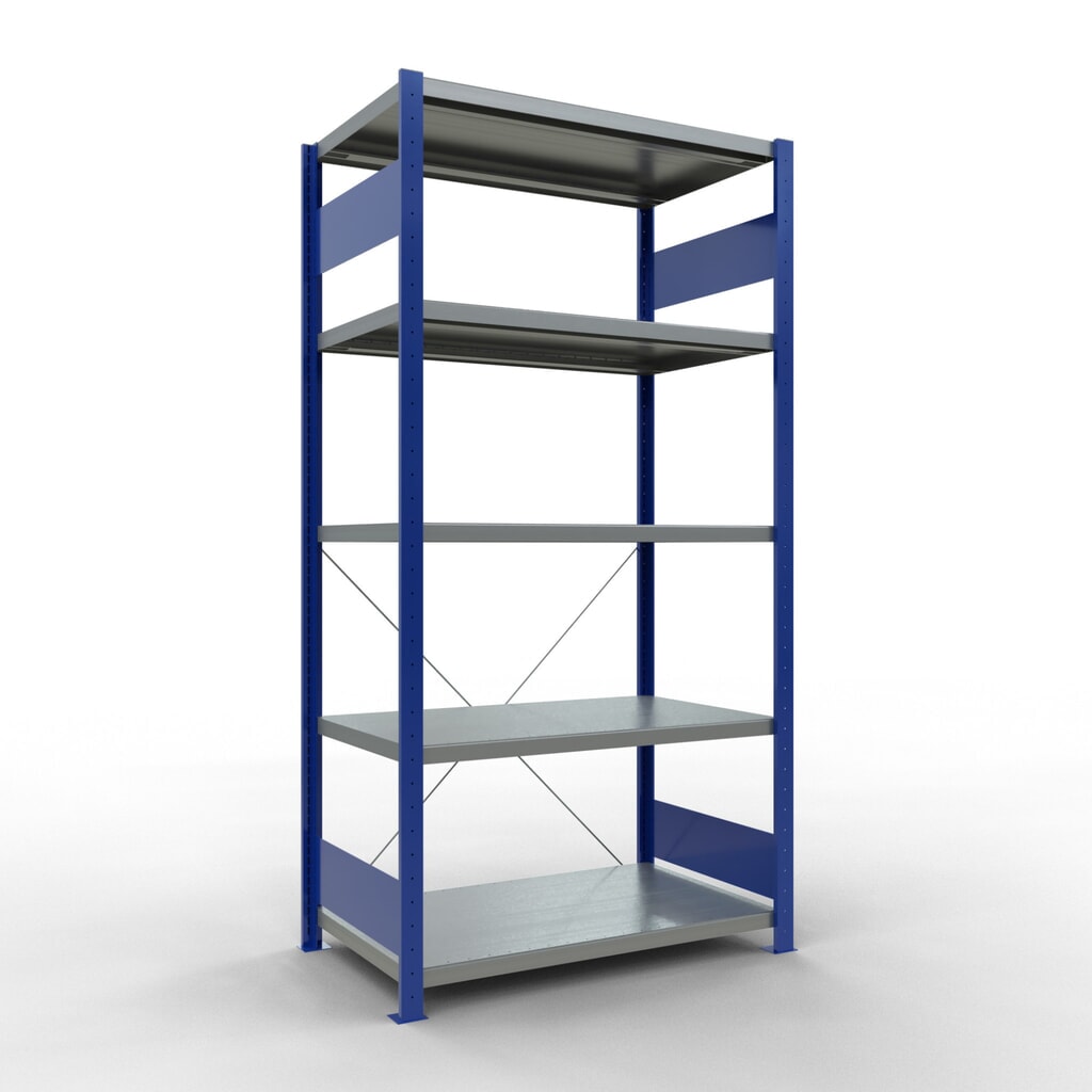 SCHULTE Fachbodenregal enzianblau/verzinkt mit 5 Stahlblechböden, Fachlast 330 kg, HxBxT 2.000 x 1.060 x 636 mm Produktabbildung: SCHULTE Fachbodenregal enzianblau/verzinkt mit 5 Stahlblechböden, Fachlast 330 kg, HxBxT 2.000 x 1.060 x 636 mm