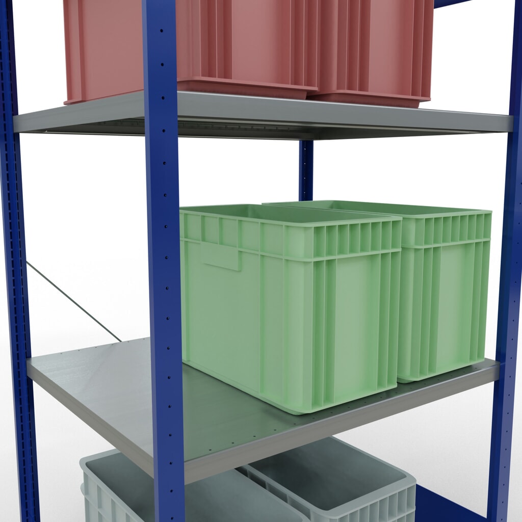 SCHULTE Fachbodenregal enzianblau/verzinkt mit 5 Stahlblechböden, Fachlast 330 kg, HxBxT 2.000 x 1.060 x 836 mm Produktabbildung Nr. 4: SCHULTE Fachbodenregal enzianblau/verzinkt mit 5 Stahlblechböden, Fachlast 330 kg, HxBxT 2.000 x 1.060 x 836 mm