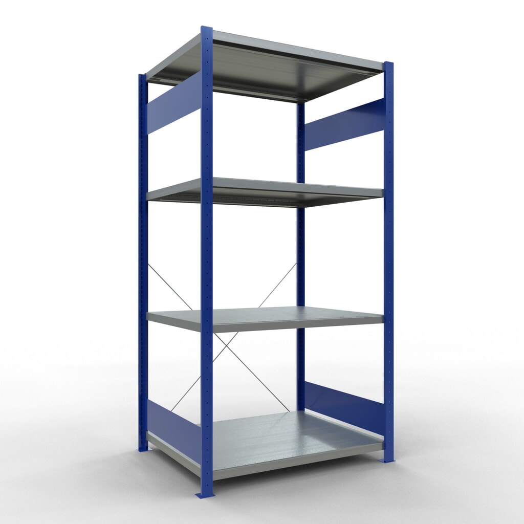 Produktabbildung: SCHULTE Fachbodenregal enzianblau/verzinkt mit 5 Stahlblechböden, Fachlast 330 kg, HxBxT 2.000 x 1.060 x 836 mm