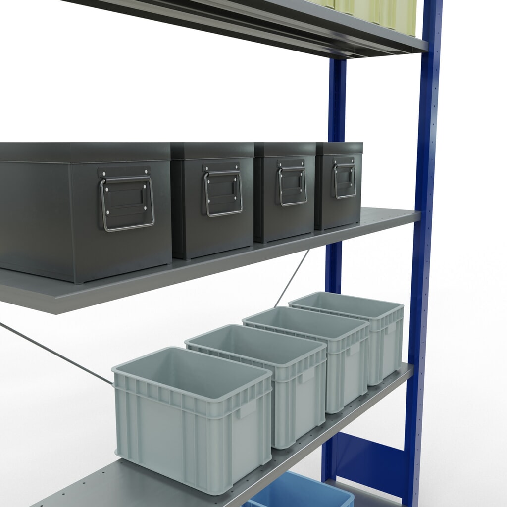 SCHULTE Fachbodenregal Stecksystem, AF, FL 150 kg, enzianblau/verzinkt, HxBxT 2.000 x 1.300 x 300 mm Produktabbildung Nr. 2: SCHULTE Fachbodenregal Stecksystem, AF, FL 150 kg, enzianblau/verzinkt, HxBxT 2.000 x 1.300 x 300 mm