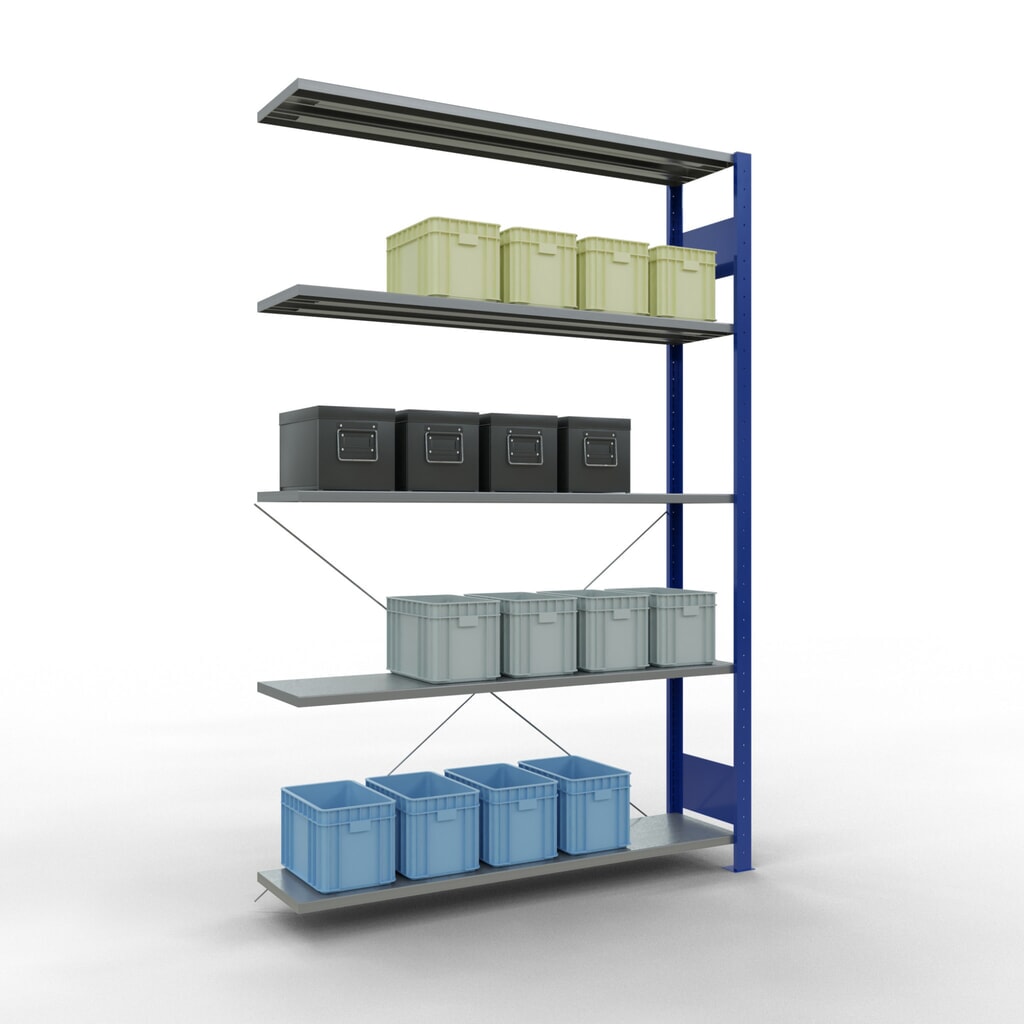 Produktabbildung Nr. 3: SCHULTE Fachbodenregal Stecksystem, AF, FL 150 kg, enzianblau/verzinkt, HxBxT 2.000 x 1.300 x 300 mm
