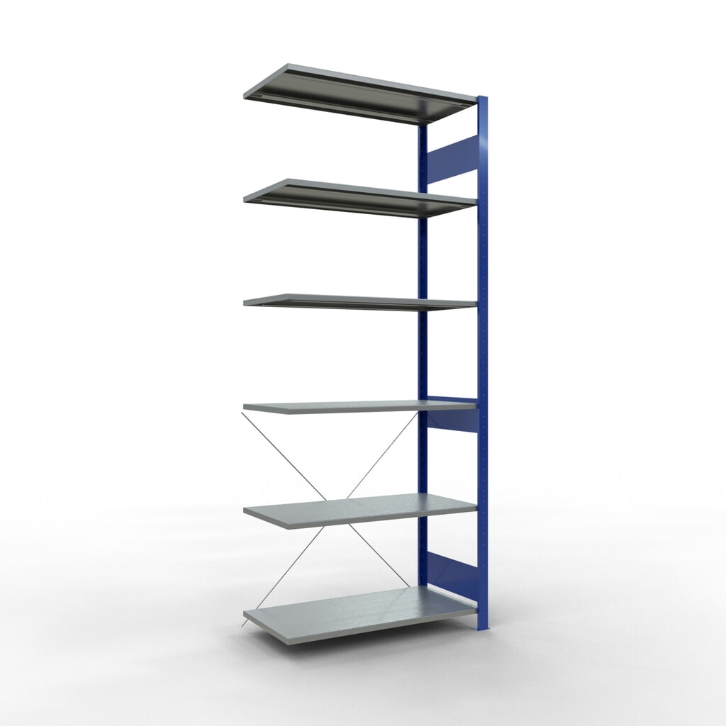 Produktabbildung: SCHULTE Fachbodenregal Stecksystem, AF, FL 150 kg, enzianblau/verzinkt, HxBxT 2.500 x 1.000 x 500 mm