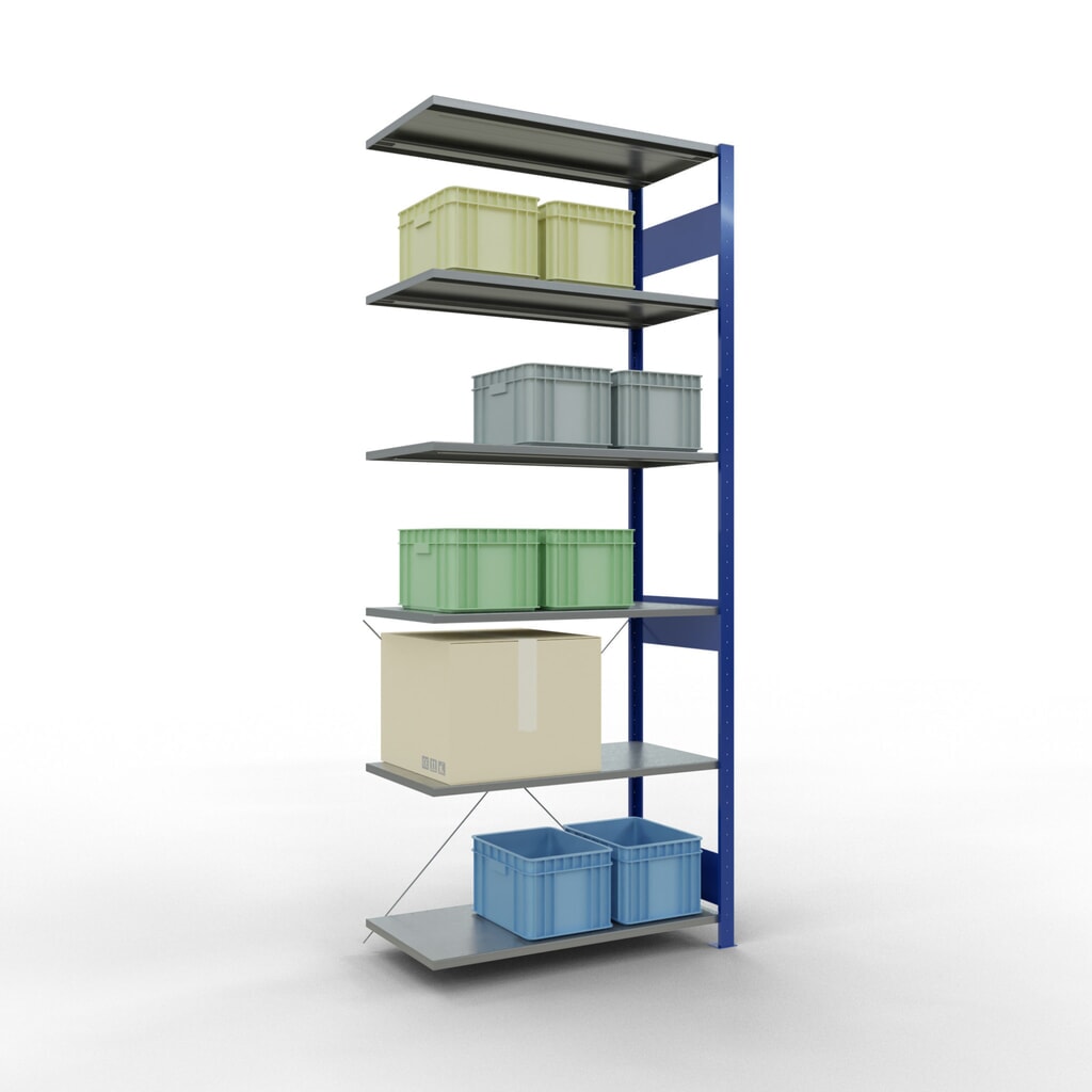 SCHULTE Fachbodenregal Stecksystem, AF, FL 150 kg, enzianblau/verzinkt, HxBxT 2.500 x 1.000 x 500 mm Produktabbildung Nr. 4: SCHULTE Fachbodenregal Stecksystem, AF, FL 150 kg, enzianblau/verzinkt, HxBxT 2.500 x 1.000 x 500 mm