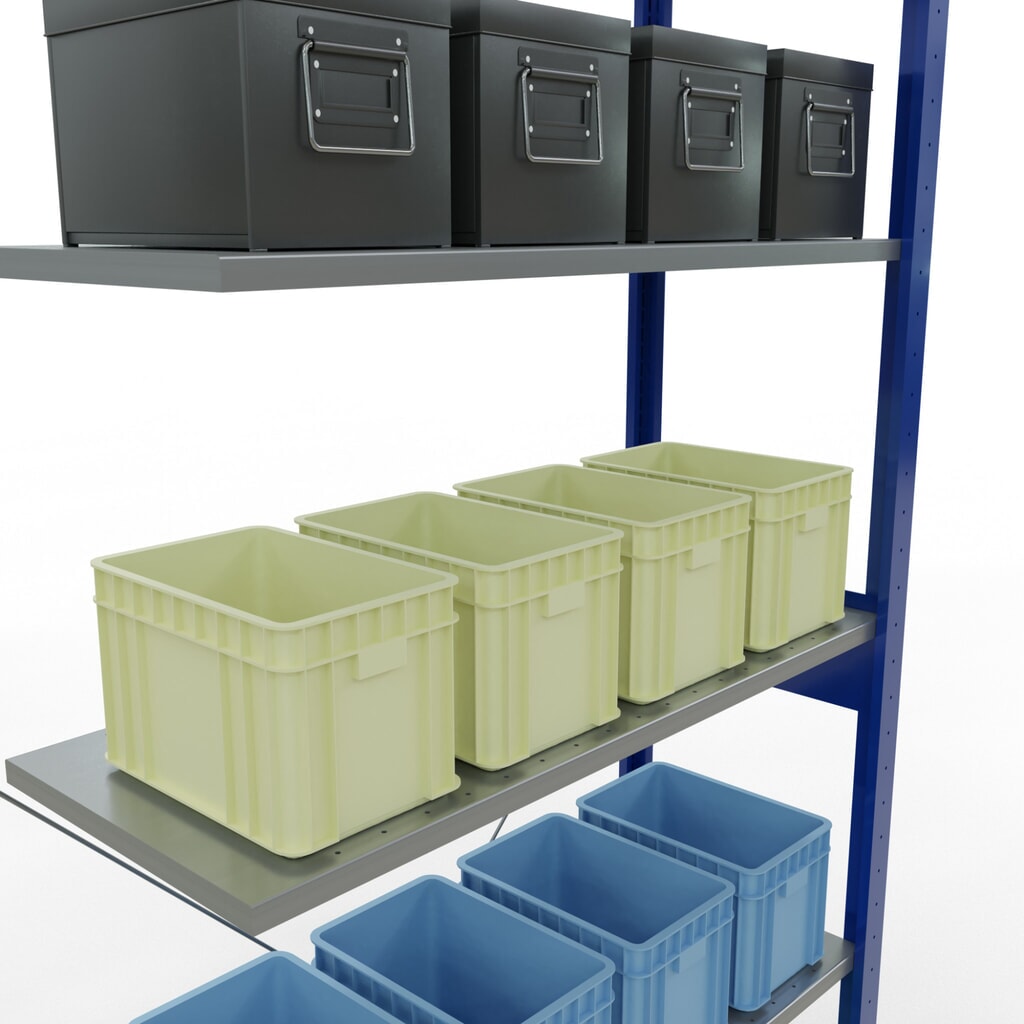 SCHULTE Fachbodenregal Stecksystem, AF, FL 150 kg, enzianblau/verzinkt, HxBxT 2.500 x 1.000 x 400 mm Produktabbildung Nr. 3: SCHULTE Fachbodenregal Stecksystem, AF, FL 150 kg, enzianblau/verzinkt, HxBxT 2.500 x 1.000 x 400 mm