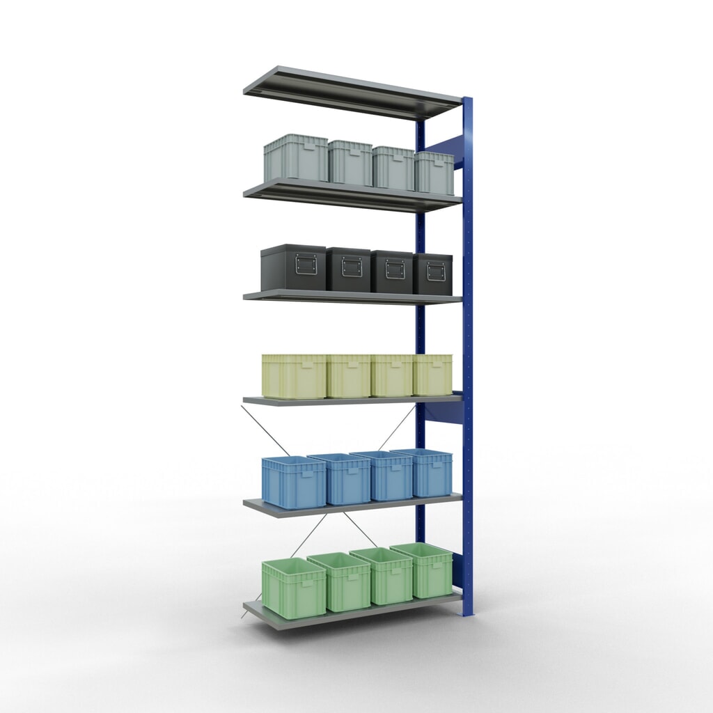 SCHULTE Fachbodenregal Stecksystem, AF, FL 150 kg, enzianblau/verzinkt, HxBxT 2.500 x 1.000 x 400 mm Produktabbildung Nr. 4: SCHULTE Fachbodenregal Stecksystem, AF, FL 150 kg, enzianblau/verzinkt, HxBxT 2.500 x 1.000 x 400 mm