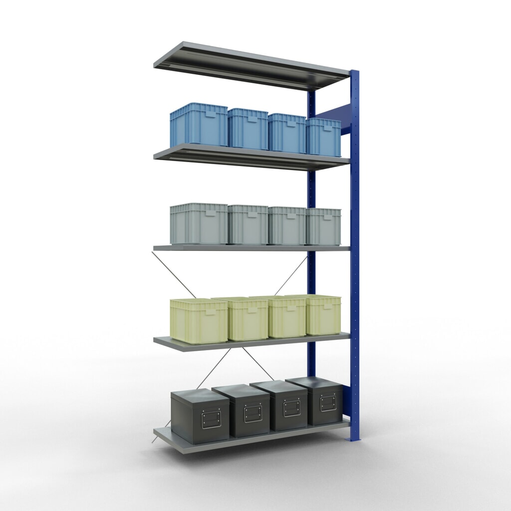 SCHULTE Fachbodenregal Stecksystem, AF, FL 150 kg, enzianblau/verzinkt, HxBxT 2.000 x 1.000 x 400 mm Produktabbildung Nr. 4: SCHULTE Fachbodenregal Stecksystem, AF, FL 150 kg, enzianblau/verzinkt, HxBxT 2.000 x 1.000 x 400 mm